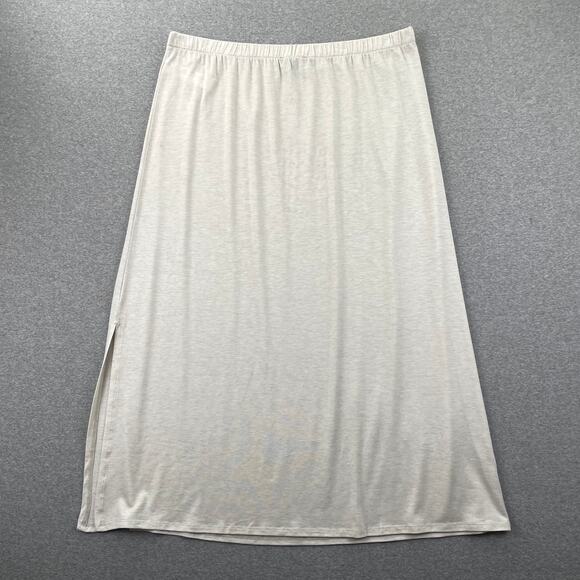 EILEEN FISHER Skirt Large Beige Stretch Jersey Knit Midi Pull On Oat Heather - Picture 12 of 12